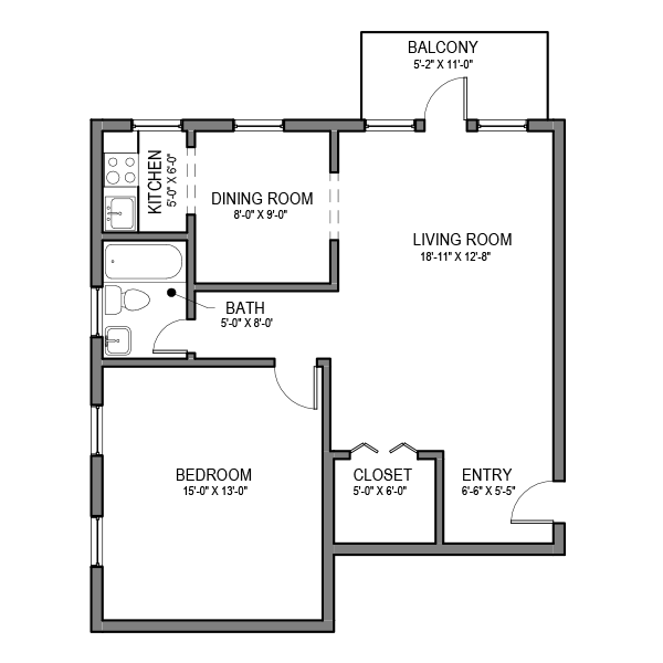 1 BR 1 Bath (Balcony) A